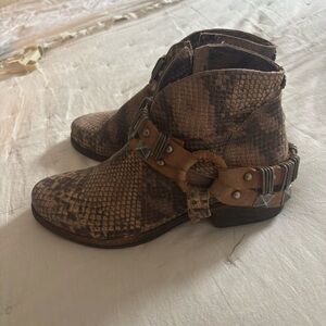 Snakeskin Ankle Boots with Studded Strap
